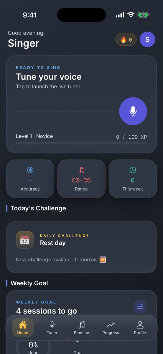 Pitchbird home screen